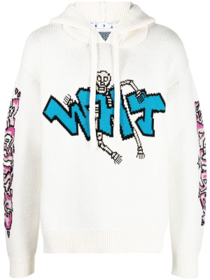 

Graffiti-detail knit hoodie, Off-White Graffiti-detail knit hoodie