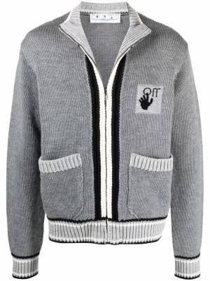 

Varsity-stripe logo-patch knitted cardigan, Off-White Varsity-stripe logo-patch knitted cardigan