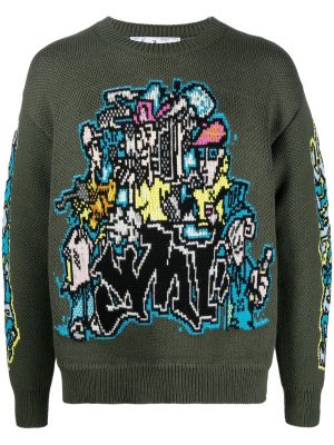

Intarsia-knit long-sleeve jumper, Off-White Intarsia-knit long-sleeve jumper