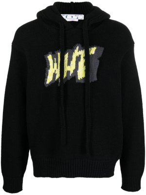 

Intarsia-logo wool-blend hoodie, Off-White Intarsia-logo wool-blend hoodie