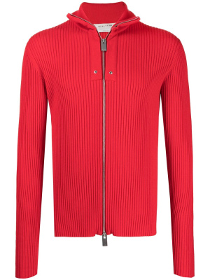

Logo-patch ribbed-knit cardigan, 1017 ALYX 9SM Logo-patch ribbed-knit cardigan