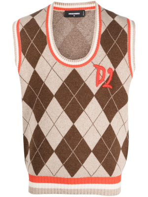 

Argyle-patern wool-silk vest, Dsquared2 Argyle-patern wool-silk vest