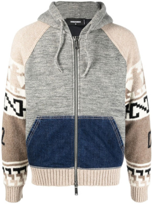 

Intarsia-knit zip-up hoodie, Dsquared2 Intarsia-knit zip-up hoodie