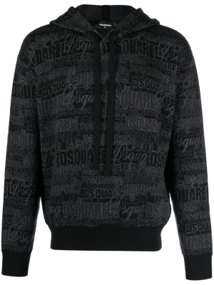 

Intarsia-knit drawstring hoodie, Dsquared2 Intarsia-knit drawstring hoodie