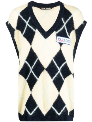 

Logo-patch argyle knitted vest, Palm Angels Logo-patch argyle knitted vest