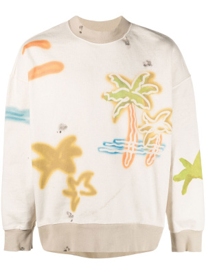 

Sprayed Palm-print cotton sweatshirt, Palm Angels Sprayed Palm-print cotton sweatshirt