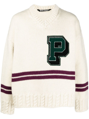 

Logo-patch wool-blend jumper, Palm Angels Logo-patch wool-blend jumper