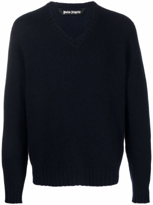 

Curved logo V-neck jumper, Palm Angels Curved logo V-neck jumper