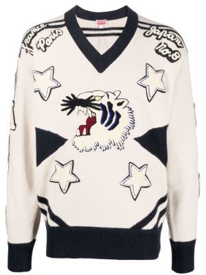 

Applique-detail V-neck jumper, Kenzo Applique-detail V-neck jumper