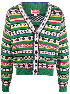 

V-neck fair isle knit cardigan, Kenzo V-neck fair isle knit cardigan