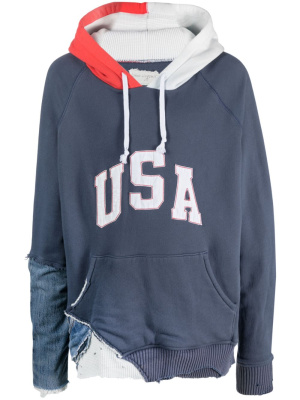 

Fragment panelled cotton hoodie, Greg Lauren Fragment panelled cotton hoodie