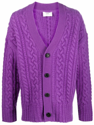 

Drop-shoulder cable-knit cardigan, AMI Paris Drop-shoulder cable-knit cardigan