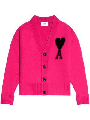 

Logo-intarsia wool cardigan, AMI Paris Logo-intarsia wool cardigan