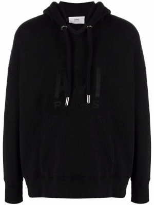 

Logo-print cotton hoodie, AMI Paris Logo-print cotton hoodie