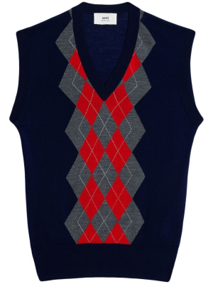 

Diamond-knit jumper vest, AMI Paris Diamond-knit jumper vest