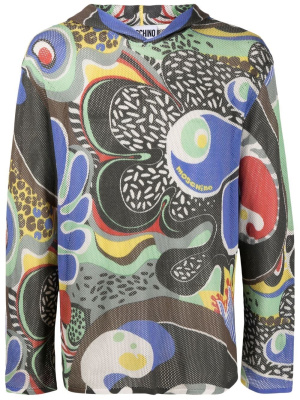 

Graphic-print mesh hoodie, Moschino Graphic-print mesh hoodie