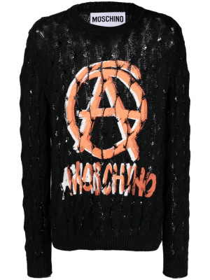 

Logo-print cable-knit jumper, Moschino Logo-print cable-knit jumper