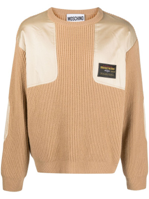 

Logo-patch panelled jumper, Moschino Logo-patch panelled jumper