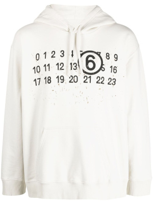 

Logo-print distressed hoodie, MM6 Maison Margiela Logo-print distressed hoodie