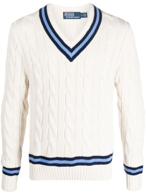 

Striped-border cable-knit jumper, Polo Ralph Lauren Striped-border cable-knit jumper