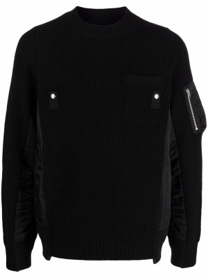 

Shell-panelled wool knit jumper, Sacai Shell-panelled wool knit jumper