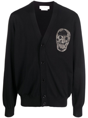

Embellished skull-patch buttoned cardigan, Alexander McQueen Embellished skull-patch buttoned cardigan