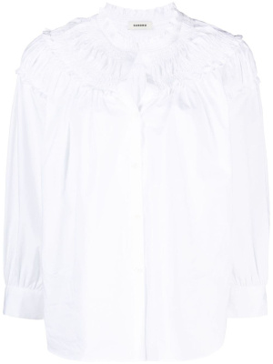 

Gathered ruffled-detailing cotton blouse, SANDRO Gathered ruffled-detailing cotton blouse