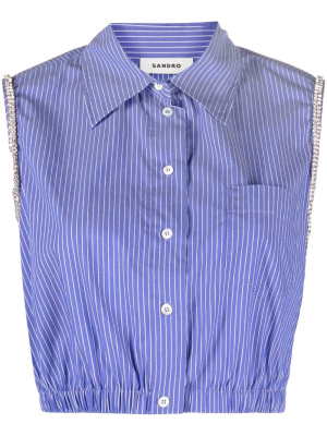 

Striped crystal-embellished cropped top, SANDRO Striped crystal-embellished cropped top