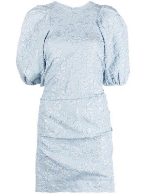 

Floral-jacquard puff-sleeve dress, GANNI Floral-jacquard puff-sleeve dress