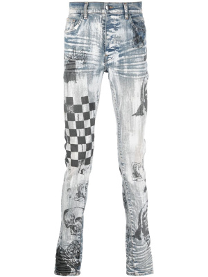 

Graffiti-print slim jeans, AMIRI Graffiti-print slim jeans