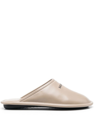 

Logo-print leather slippers, Balenciaga Logo-print leather slippers