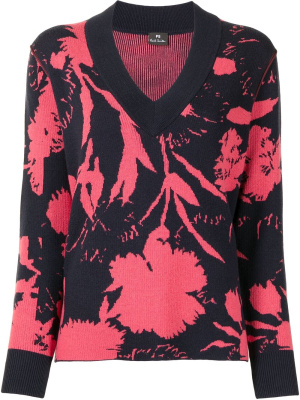

Floral V-neck knit jumper, PS Paul Smith Floral V-neck knit jumper