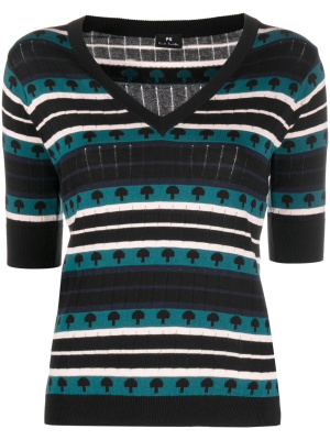 

Striped V-neck knitted top, PS Paul Smith Striped V-neck knitted top