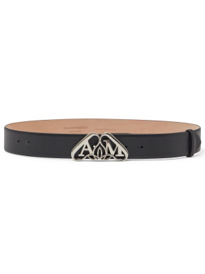 

Seal-logo leather belt, Alexander McQueen Seal-logo leather belt