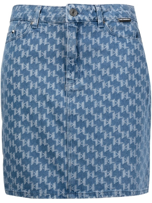 

Monogram-pattern denim skirt, Karl Lagerfeld Monogram-pattern denim skirt