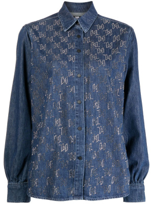 

Monogram-embellished denim shirt, Karl Lagerfeld Monogram-embellished denim shirt