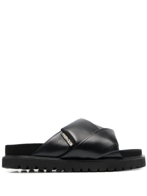 

Crossover strap leather slides, Moncler Crossover strap leather slides