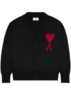 

Intarsia-logo wool cardigan, AMI Paris Intarsia-logo wool cardigan