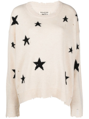 

Star-intarsia distressed cashmere jumper, Zadig&Voltaire Star-intarsia distressed cashmere jumper