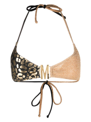 

Logo-plaque panelled bikini top, Moschino Logo-plaque panelled bikini top