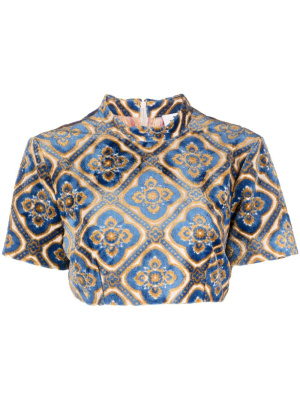 

Abstract-print velvet crop top, ETRO Abstract-print velvet crop top