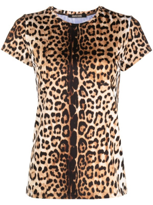 

Leopard-print round-neck T-shirt, Roberto Cavalli Leopard-print round-neck T-shirt