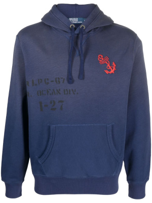 

Anchor-embroidered cotton-blend hoodie, Polo Ralph Lauren Anchor-embroidered cotton-blend hoodie