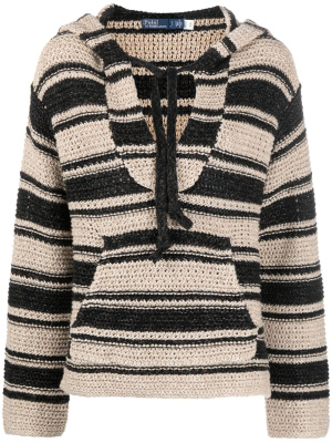 

Striped crochet-knit hoodie, Polo Ralph Lauren Striped crochet-knit hoodie