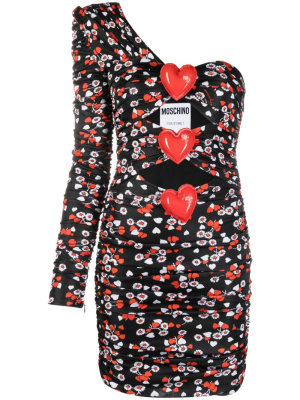 

Heart-appliqué one-shoulder dress, Moschino Heart-appliqué one-shoulder dress