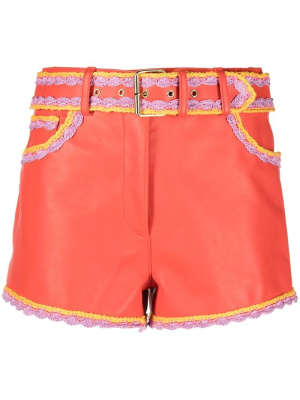 

Crochet-trim leather shorts, Moschino Crochet-trim leather shorts