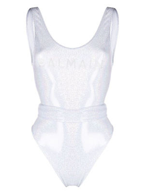 

Logo-print glitter swimsuit, Balmain Logo-print glitter swimsuit