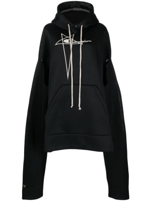 

Logo-embroidered pocketed hoodie, Rick Owens Logo-embroidered pocketed hoodie