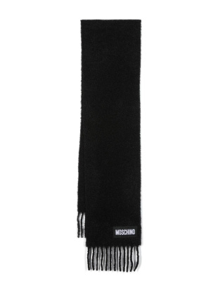 

Logo-patch fringed scarf, Moschino Logo-patch fringed scarf