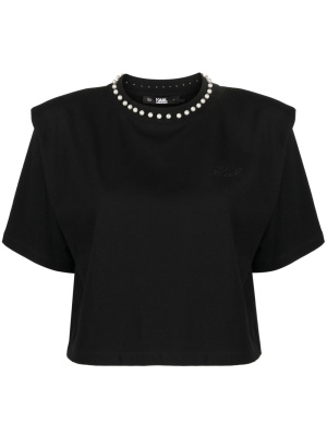 

Faux-pearl embellished padded T-shirt, Karl Lagerfeld Faux-pearl embellished padded T-shirt